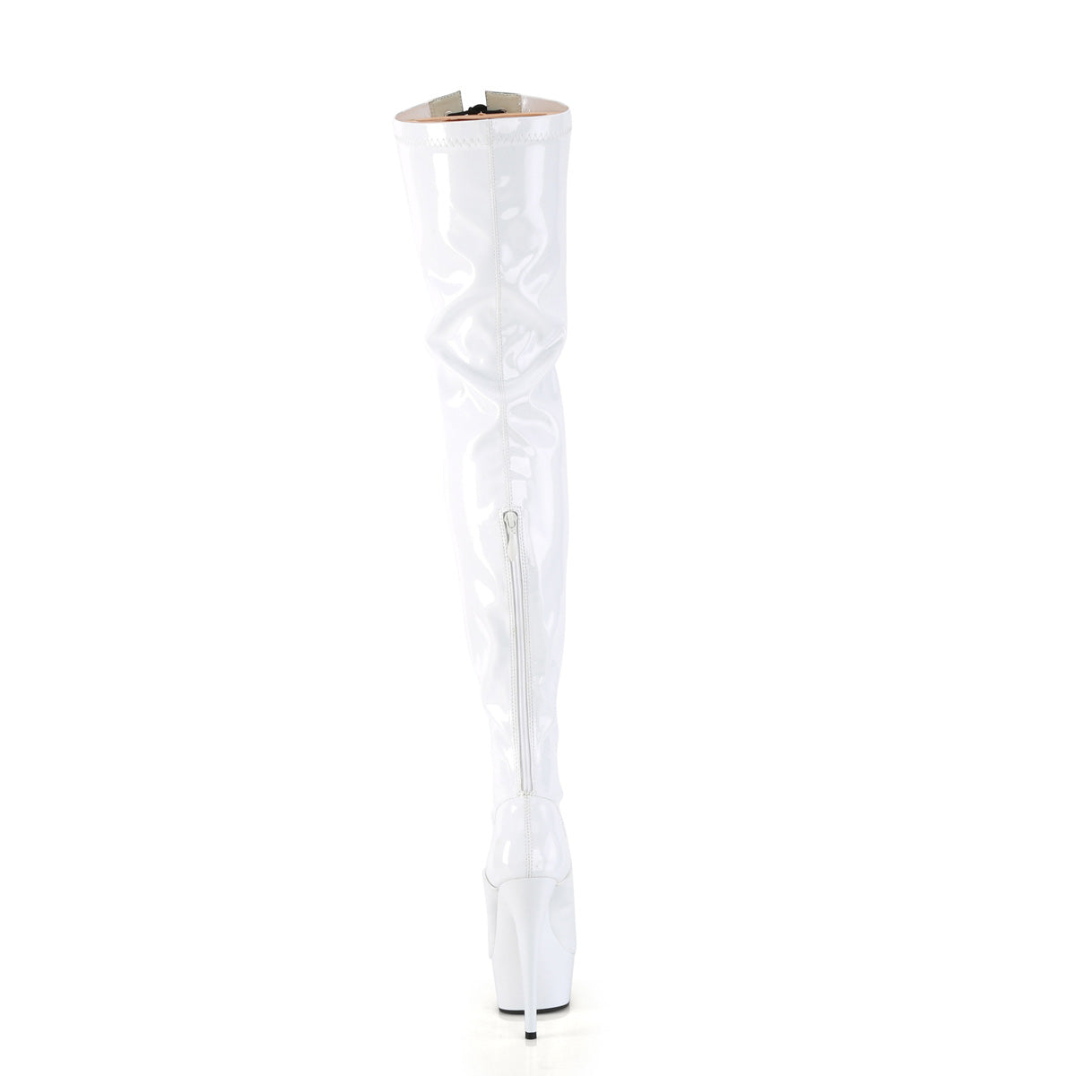 DELIGHT-3027 *6" Heel, 1 3/4" PF Two Tone Thigh High Boot, Front Zip