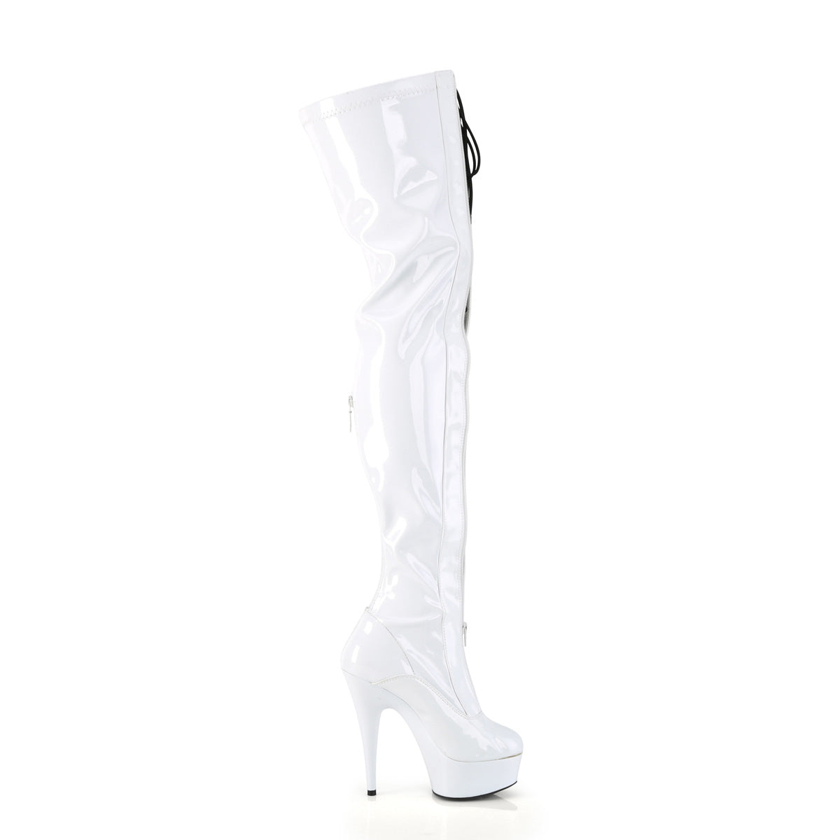 DELIGHT-3027 *6" Heel, 1 3/4" PF Two Tone Thigh High Boot, Front Zip