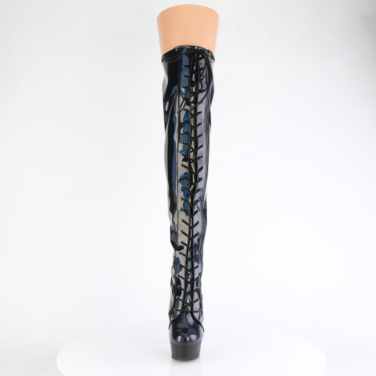 DELIGHT-3029 *6" Heel, 1 3/4" PF Stretch Lace-Up OTK Boot, Outer Zip