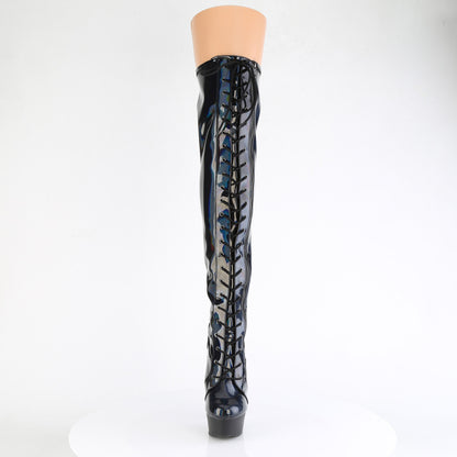 DELIGHT-3029 *6" Heel, 1 3/4" PF Stretch Lace-Up OTK Boot, Outer Zip