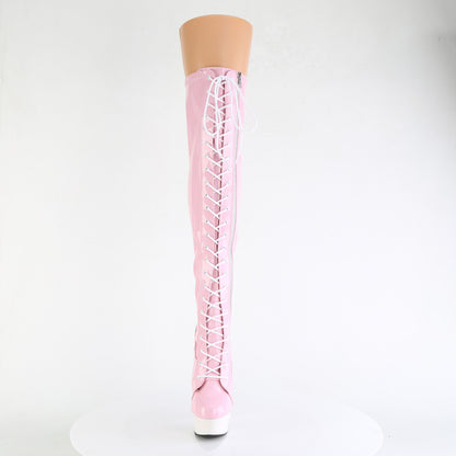 DELIGHT-3029 *6" Heel, 1 3/4" PF Stretch Lace-Up OTK Boot, Outer Zip