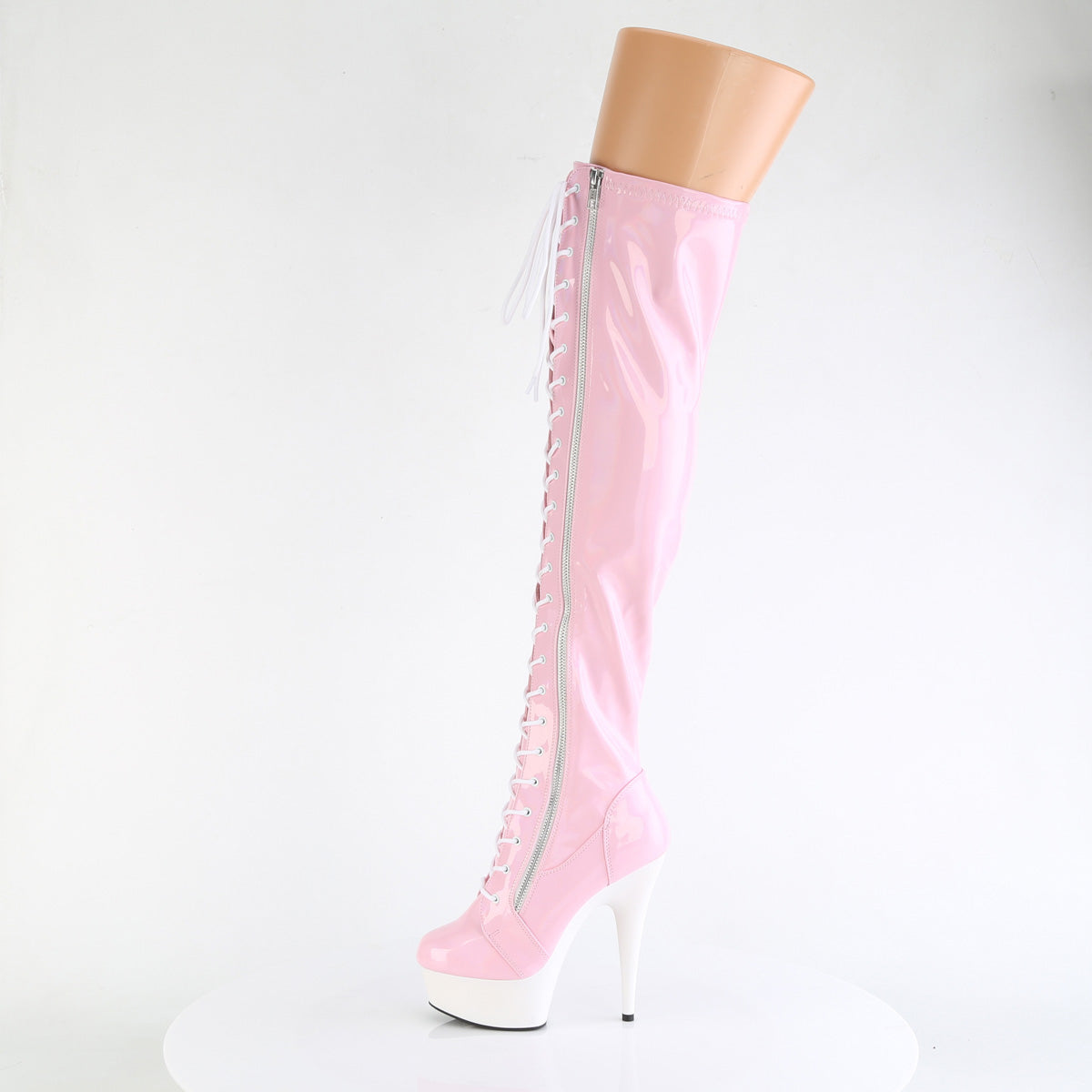DELIGHT-3029 *6" Heel, 1 3/4" PF Stretch Lace-Up OTK Boot, Outer Zip