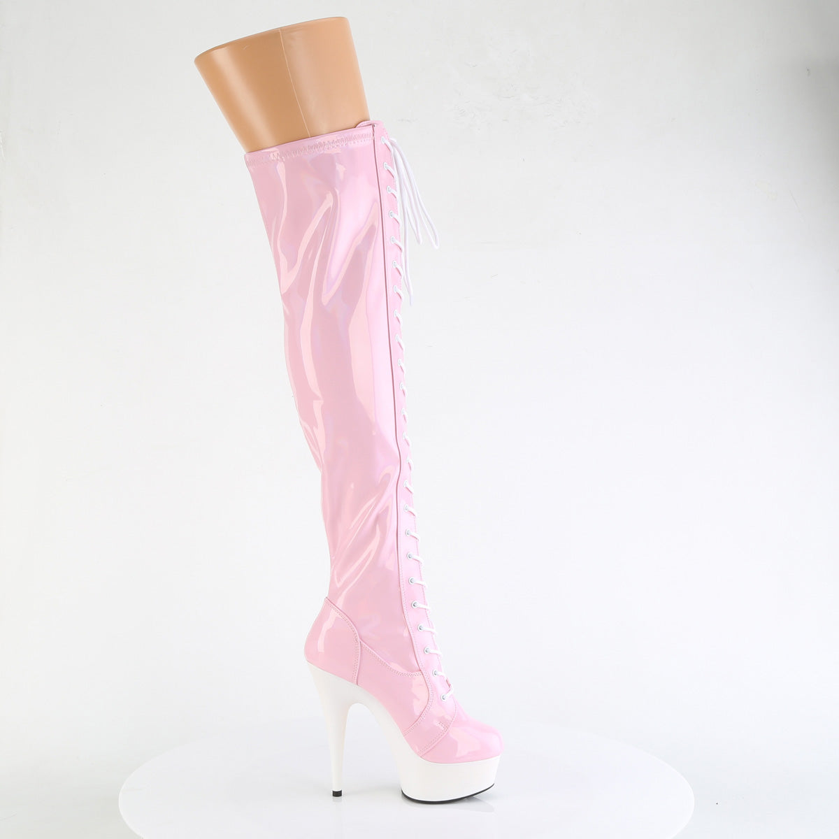 DELIGHT-3029 *6" Heel, 1 3/4" PF Stretch Lace-Up OTK Boot, Outer Zip
