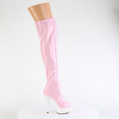 DELIGHT-3029 *6" Heel, 1 3/4" PF Stretch Lace-Up OTK Boot, Outer Zip