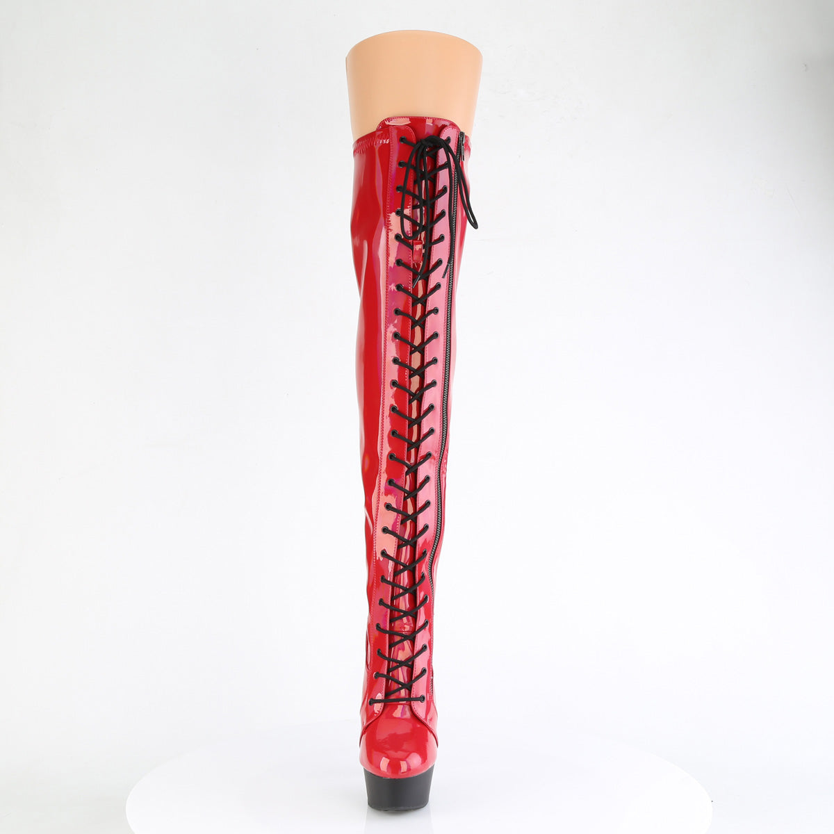 DELIGHT-3029 *6" Heel, 1 3/4" PF Stretch Lace-Up OTK Boot, Outer Zip