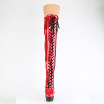 DELIGHT-3029 *6" Heel, 1 3/4" PF Stretch Lace-Up OTK Boot, Outer Zip