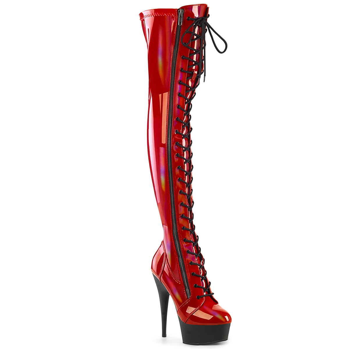 DELIGHT-3029 *6" Heel, 1 3/4" PF Stretch Lace-Up OTK Boot, Outer Zip