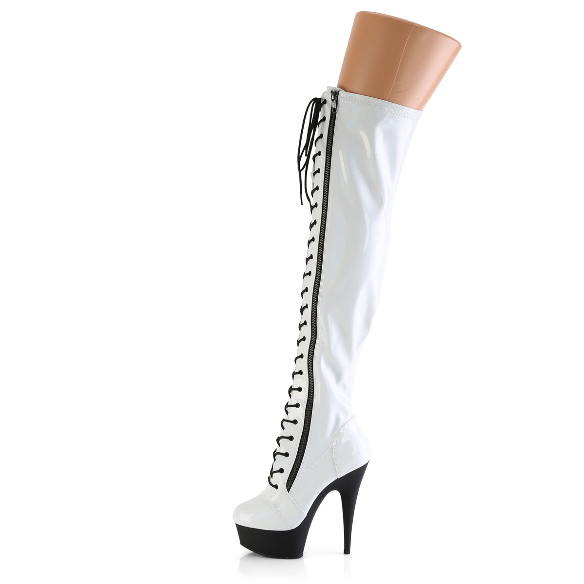 DELIGHT-3029 *6" Heel, 1 3/4" PF Stretch Lace-Up OTK Boot, Outer Zip