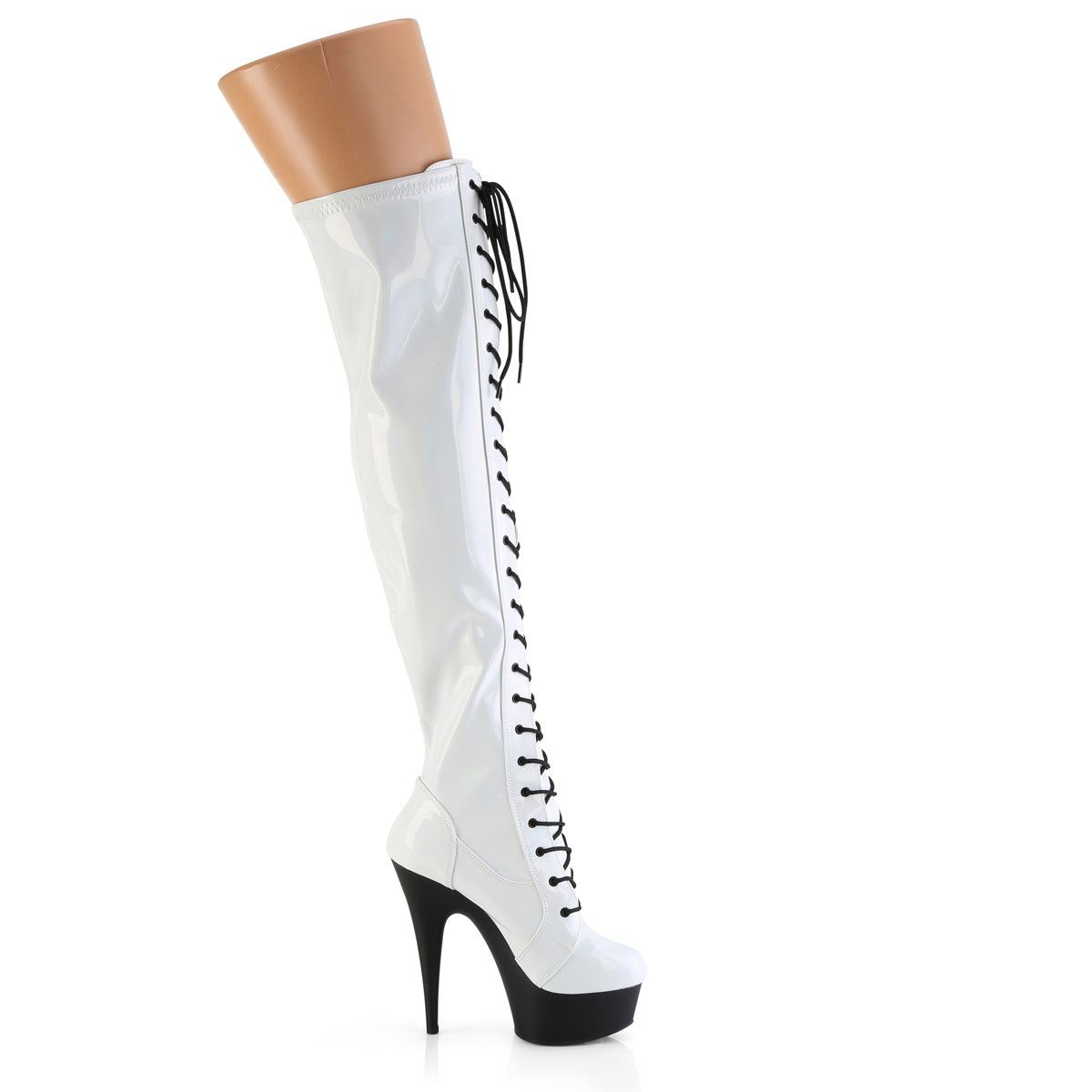 DELIGHT-3029 *6" Heel, 1 3/4" PF Stretch Lace-Up OTK Boot, Outer Zip