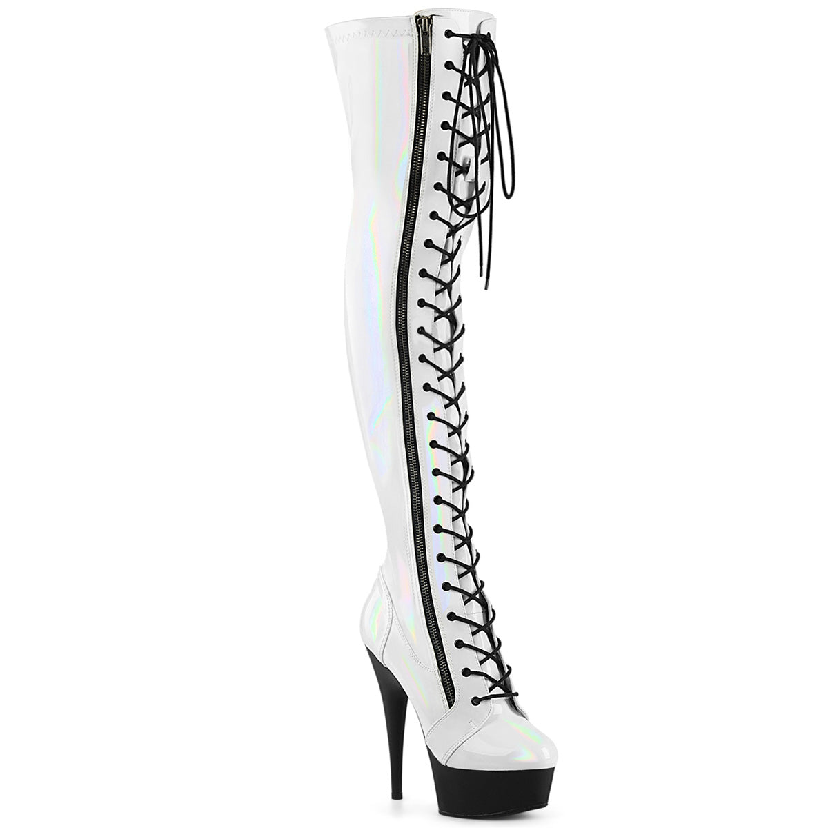 DELIGHT-3029 *6" Heel, 1 3/4" PF Stretch Lace-Up OTK Boot, Outer Zip