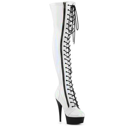 DELIGHT-3029 *6" Heel, 1 3/4" PF Stretch Lace-Up OTK Boot, Outer Zip