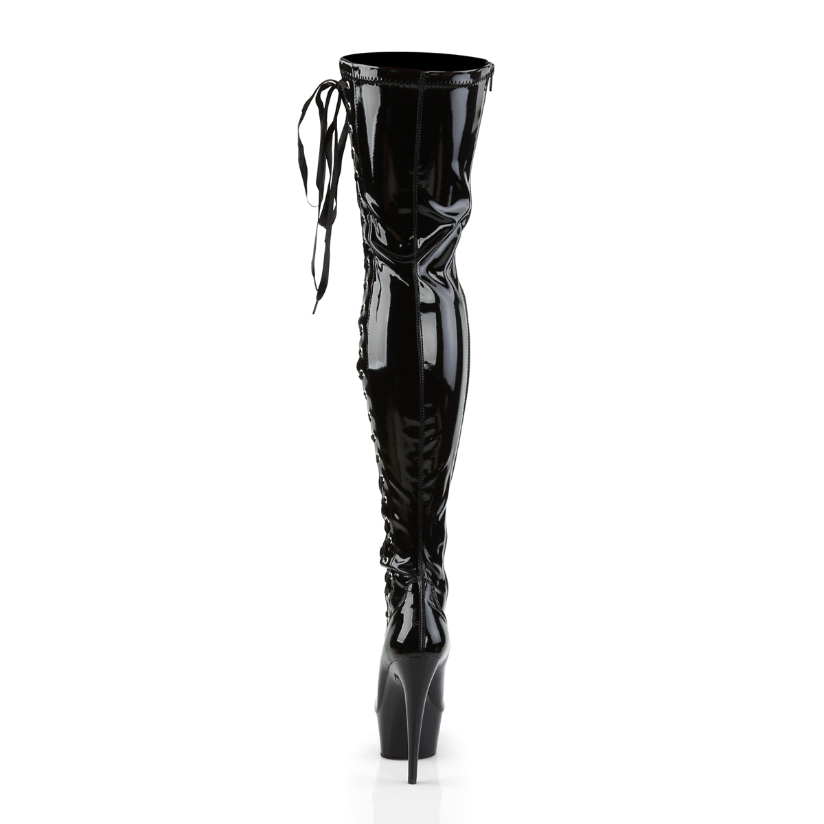 DELIGHT-3050 6" Heel, 1 3/4" PF Thigh Boot w/Side Ribbon Lace, Side Zip