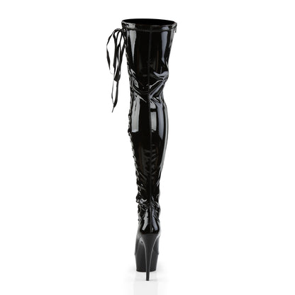 DELIGHT-3050 6" Heel, 1 3/4" PF Thigh Boot w/Side Ribbon Lace, Side Zip