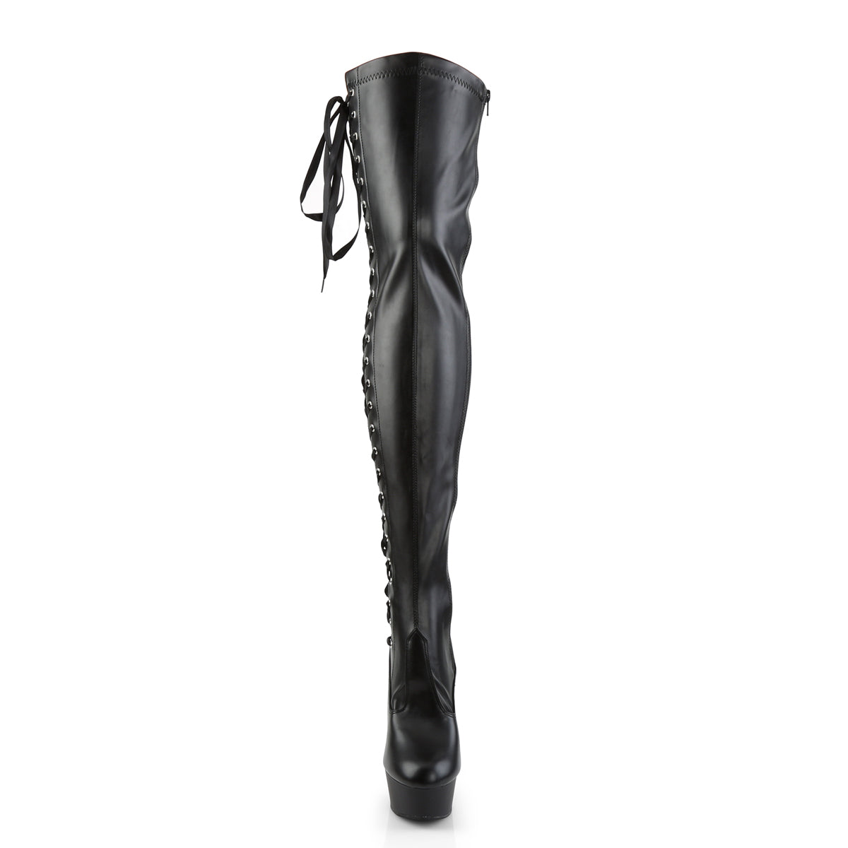 DELIGHT-3050 6" Heel, 1 3/4" PF Thigh Boot w/Side Ribbon Lace, Side Zip