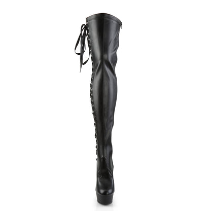 DELIGHT-3050 6" Heel, 1 3/4" PF Thigh Boot w/Side Ribbon Lace, Side Zip