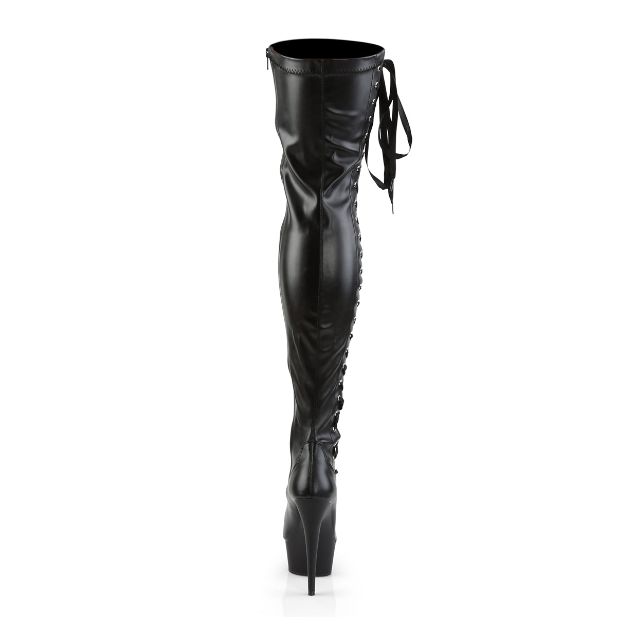 DELIGHT-3050 6" Heel, 1 3/4" PF Thigh Boot w/Side Ribbon Lace, Side Zip