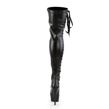 DELIGHT-3050 6" Heel, 1 3/4" PF Thigh Boot w/Side Ribbon Lace, Side Zip