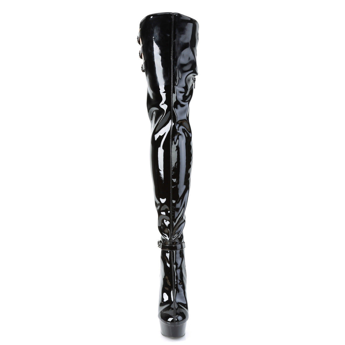 DELIGHT-3055 *6" Heel, 1 3/4" PF Multiple Buckle Thigh Boot, Side Zip