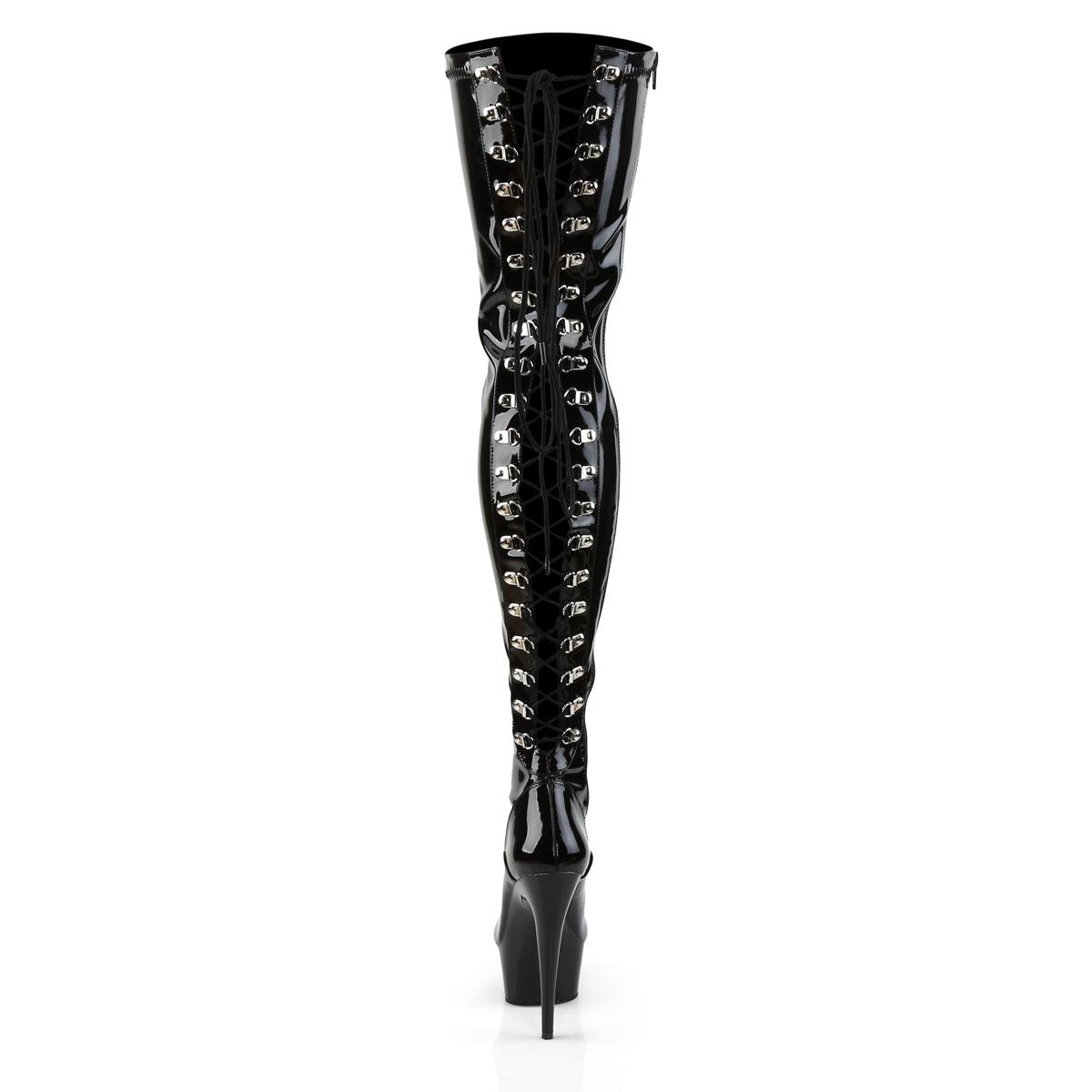 DELIGHT-3063 6" Heel, 1 3/4" PF Back Lace Thigh Boot, Side Zip