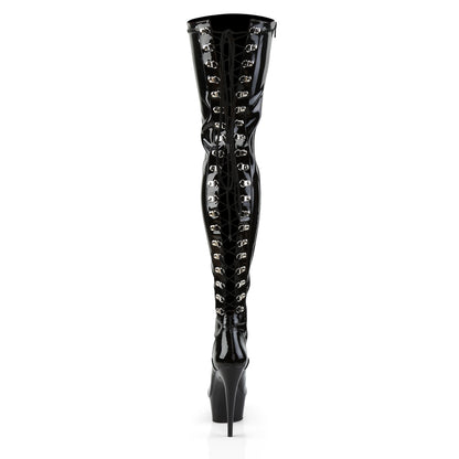DELIGHT-3063 6" Heel, 1 3/4" PF Back Lace Thigh Boot, Side Zip