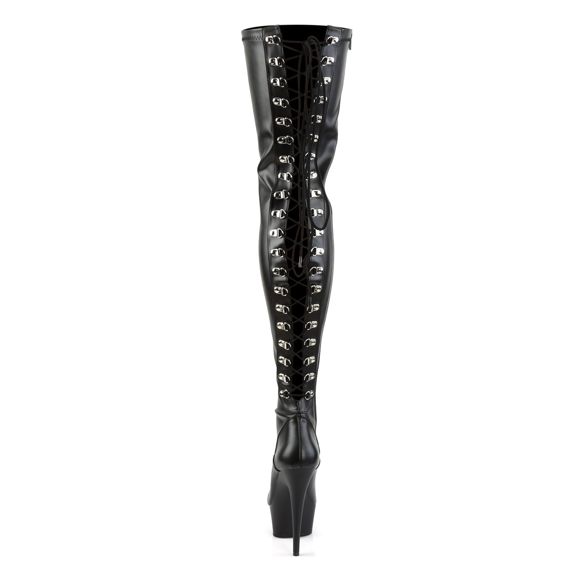 DELIGHT-3063 6" Heel, 1 3/4" PF Back Lace Thigh Boot, Side Zip