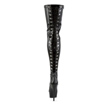DELIGHT-3063 6" Heel, 1 3/4" PF Back Lace Thigh Boot, Side Zip