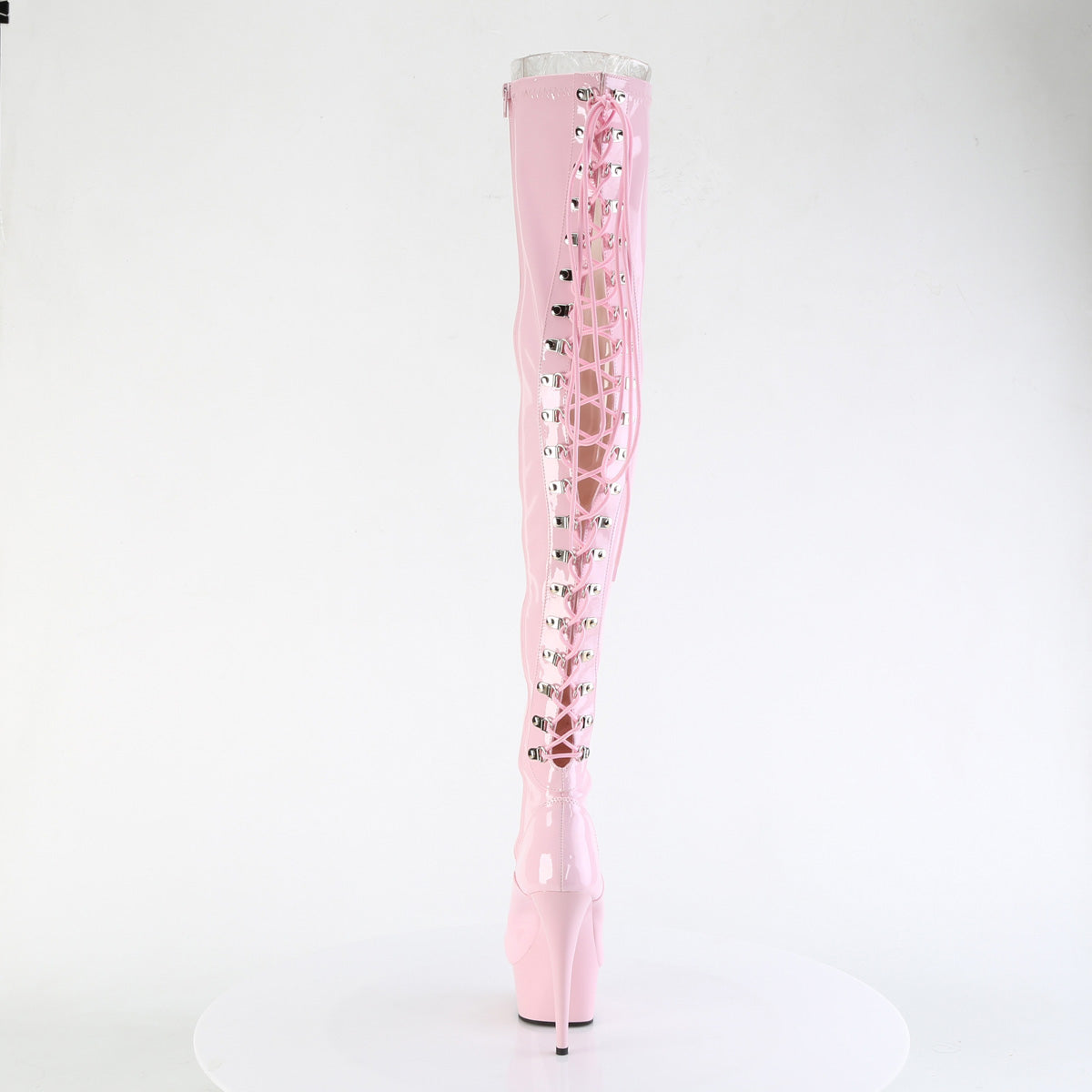 DELIGHT-3063 6" Heel, 1 3/4" PF Back Lace Thigh Boot, Side Zip