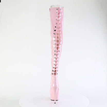 DELIGHT-3063 6" Heel, 1 3/4" PF Back Lace Thigh Boot, Side Zip