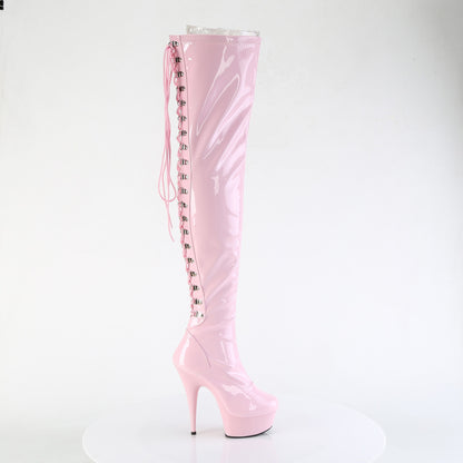 DELIGHT-3063 6" Heel, 1 3/4" PF Back Lace Thigh Boot, Side Zip