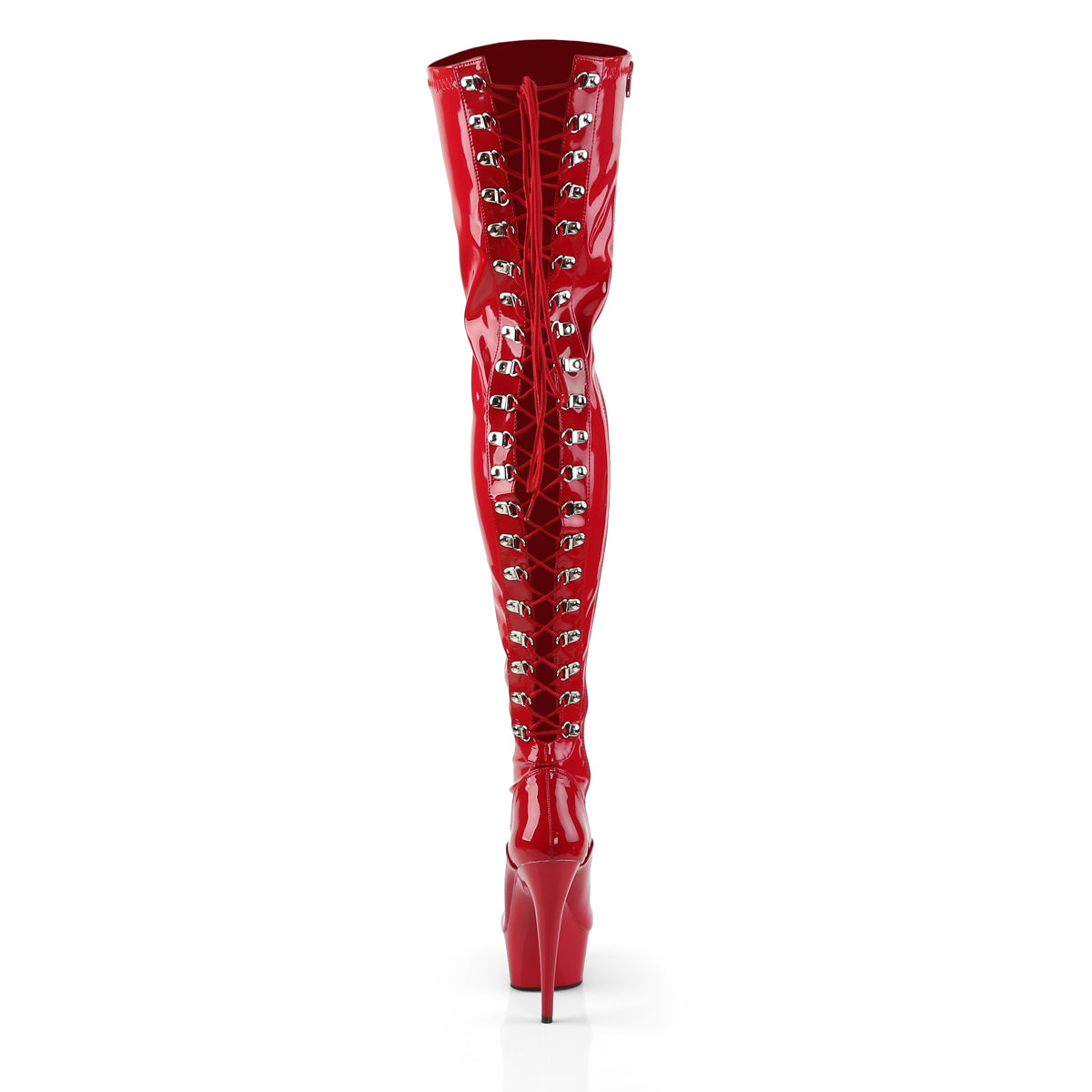 DELIGHT-3063 6" Heel, 1 3/4" PF Back Lace Thigh Boot, Side Zip