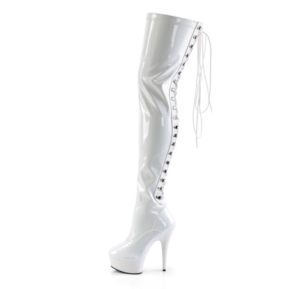 DELIGHT-3063 *6" Heel, 1 3/4" PF Back Lace Stretch Thigh Boot, Side Zip