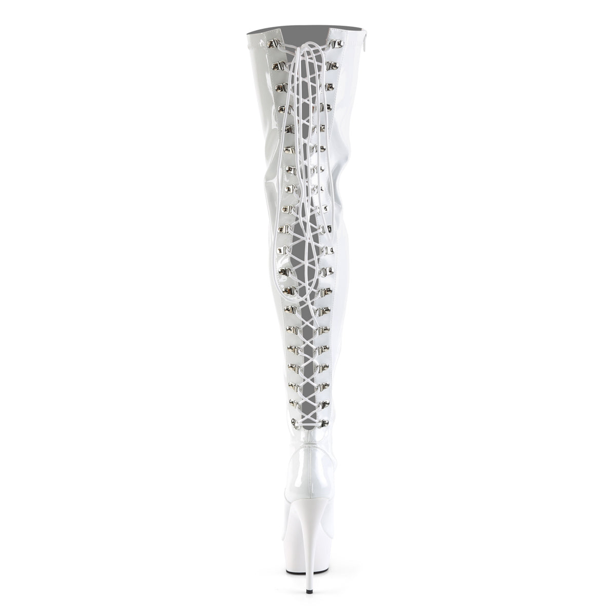 DELIGHT-3063 *6" Heel, 1 3/4" PF Back Lace Stretch Thigh Boot, Side Zip