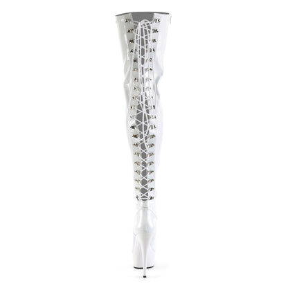 DELIGHT-3063 *6" Heel, 1 3/4" PF Back Lace Stretch Thigh Boot, Side Zip