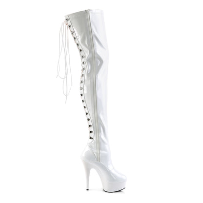 DELIGHT-3063 *6" Heel, 1 3/4" PF Back Lace Stretch Thigh Boot, Side Zip
