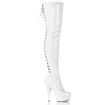 DELIGHT-3063 *6" Heel, 1 3/4" PF Back Lace Stretch Thigh Boot, Side Zip