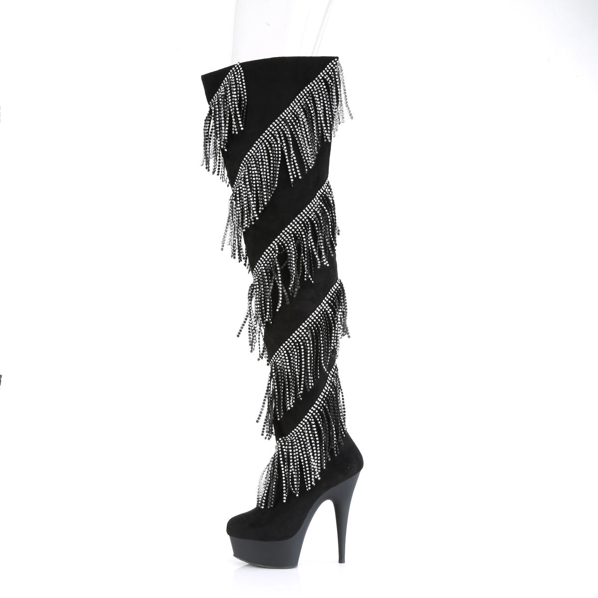 DELIGHT-3065 *6" Heel, 1 3/4" PF Thigh Boot w/RS Fringe, Inside Zip