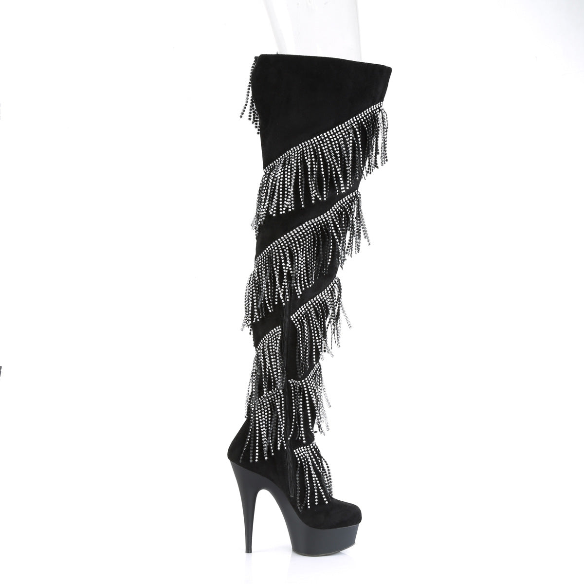 DELIGHT-3065 *6" Heel, 1 3/4" PF Thigh Boot w/RS Fringe, Inside Zip