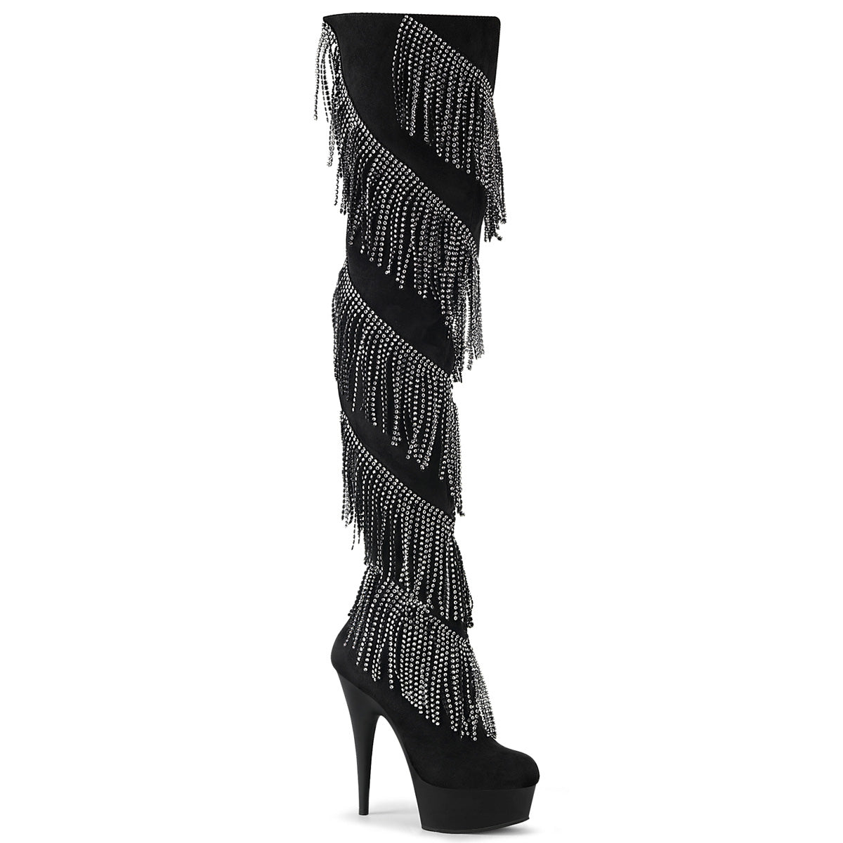 DELIGHT-3065 *6" Heel, 1 3/4" PF Thigh Boot w/RS Fringe, Inside Zip