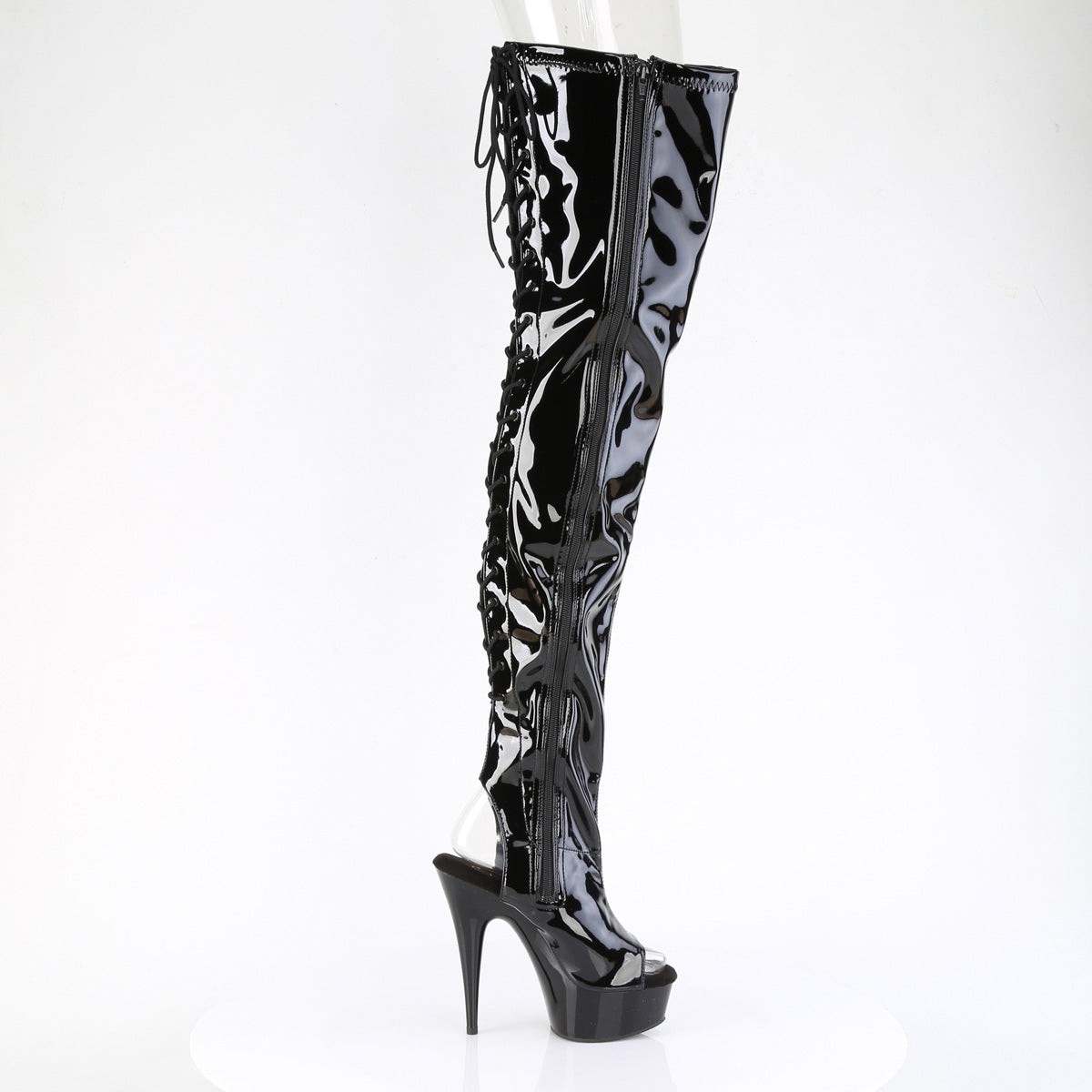 DELIGHT-4017 6" Heel, 1 3/4" PF Back Lace Stretch Crotch Boot, Side Zip