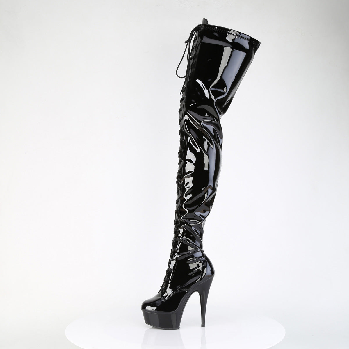 DELIGHT-4023 *6" Heel, 1 3/4" PF Lace Up Stretch Crotch Boot, Side Zip