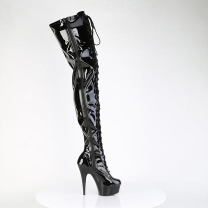 DELIGHT-4023 *6" Heel, 1 3/4" PF Lace Up Stretch Crotch Boot, Side Zip