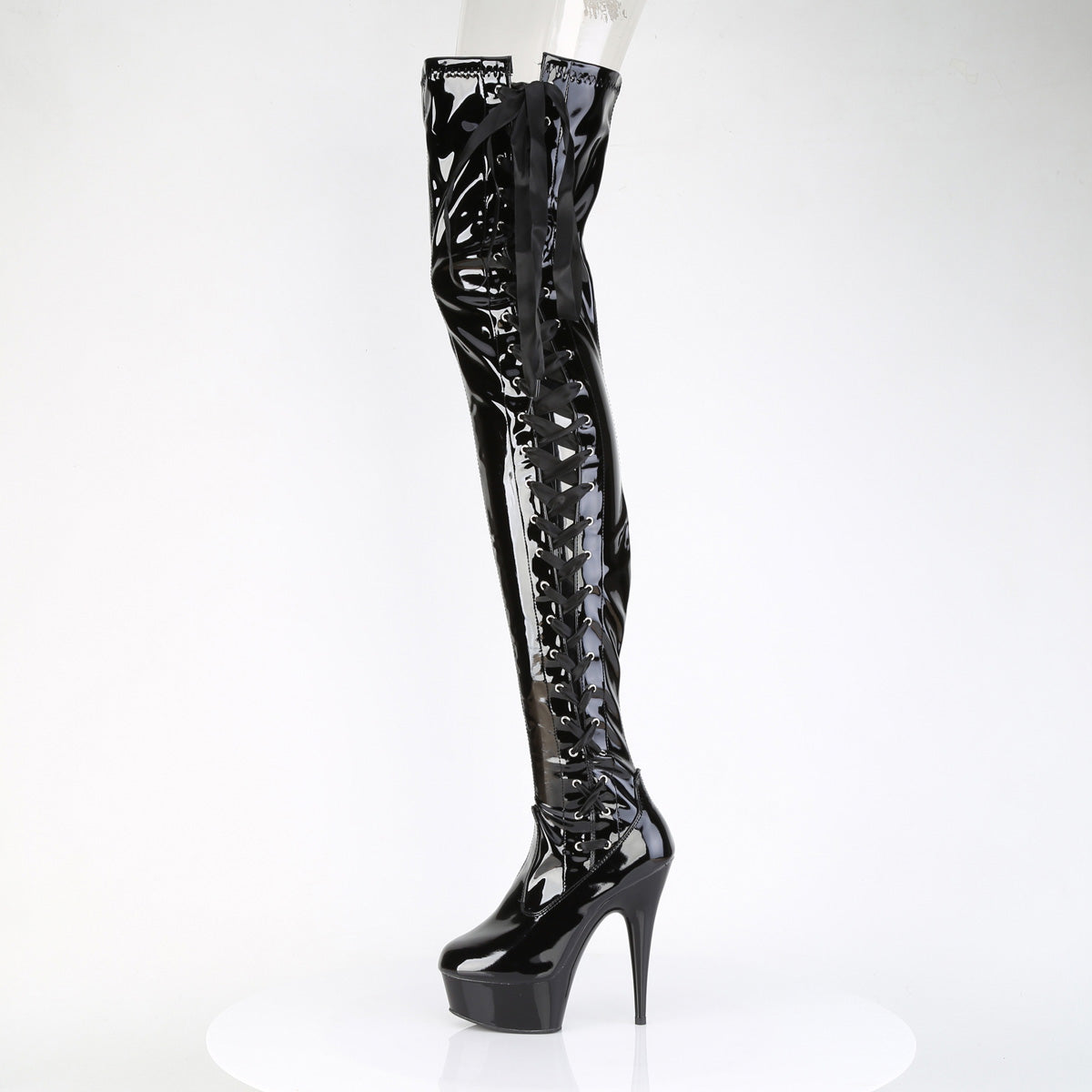 DELIGHT-4050 6" Heel, 1 3/4" PF Side Lace Stretch Crotch Boot, Side Zip