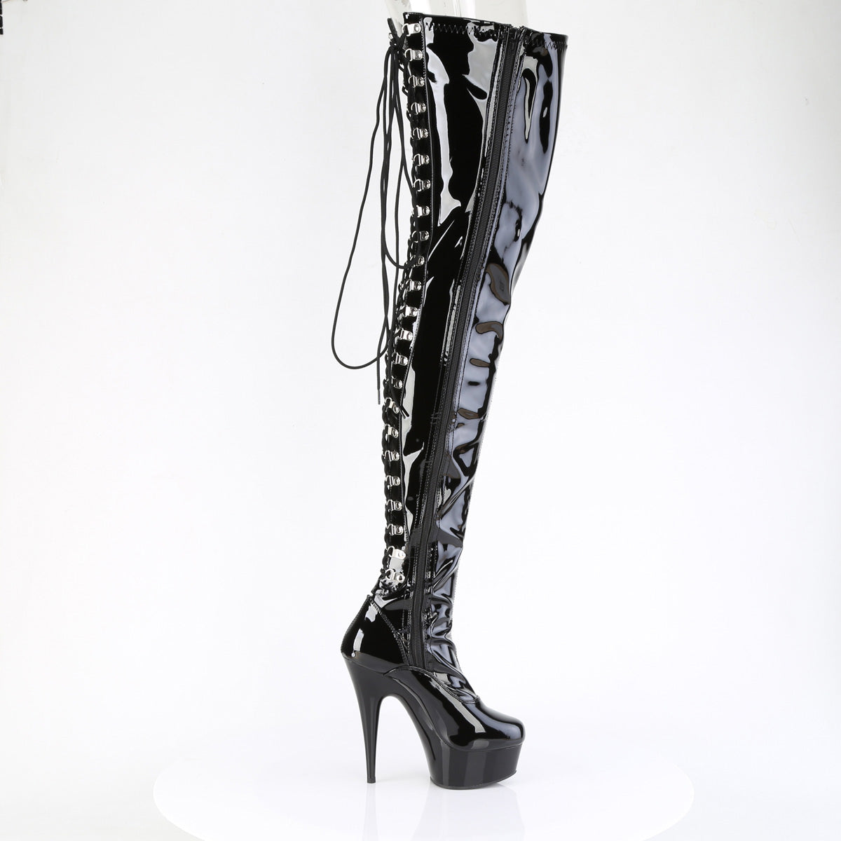DELIGHT-4063 *6" Heel, 1 3/4" PF Back Lace Stretch Crotch Boot, Side Zip