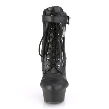 DELIGHT-600-05 6" Heel, 1 3/4" PF Lace-Up Front Ankle Bootie, Side Zip