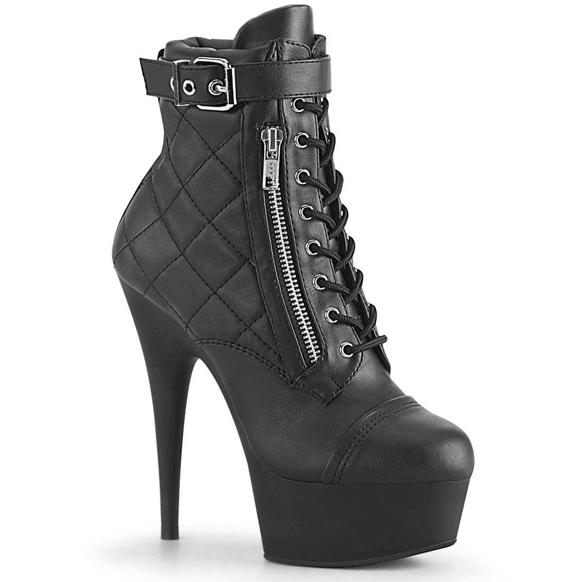 DELIGHT-600-05 6" Heel, 1 3/4" PF Lace-Up Front Ankle Bootie, Side Zip