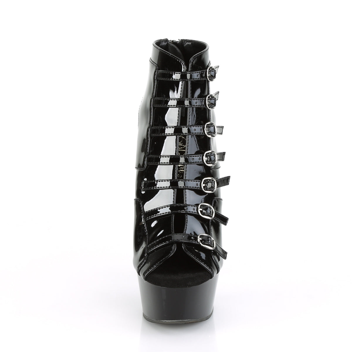 DELIGHT-600-11 *6" Heel, 1 3/4" PF Buckle-up Strappy Ankle Bootie, Back Zip