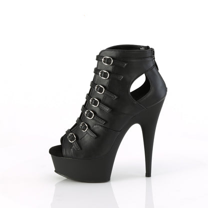 DELIGHT-600-11 *6" Heel, 1 3/4" PF Buckle-up Strappy Ankle Bootie, Back Zip