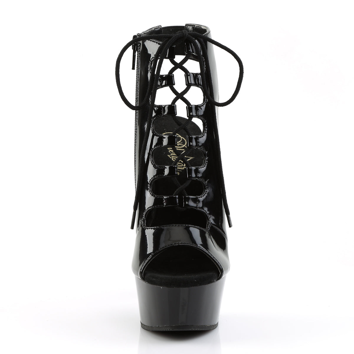DELIGHT-600-20 6" Heel, 1 3/4" PF Open Toe/Back Front Lace Up Ankle Bootie