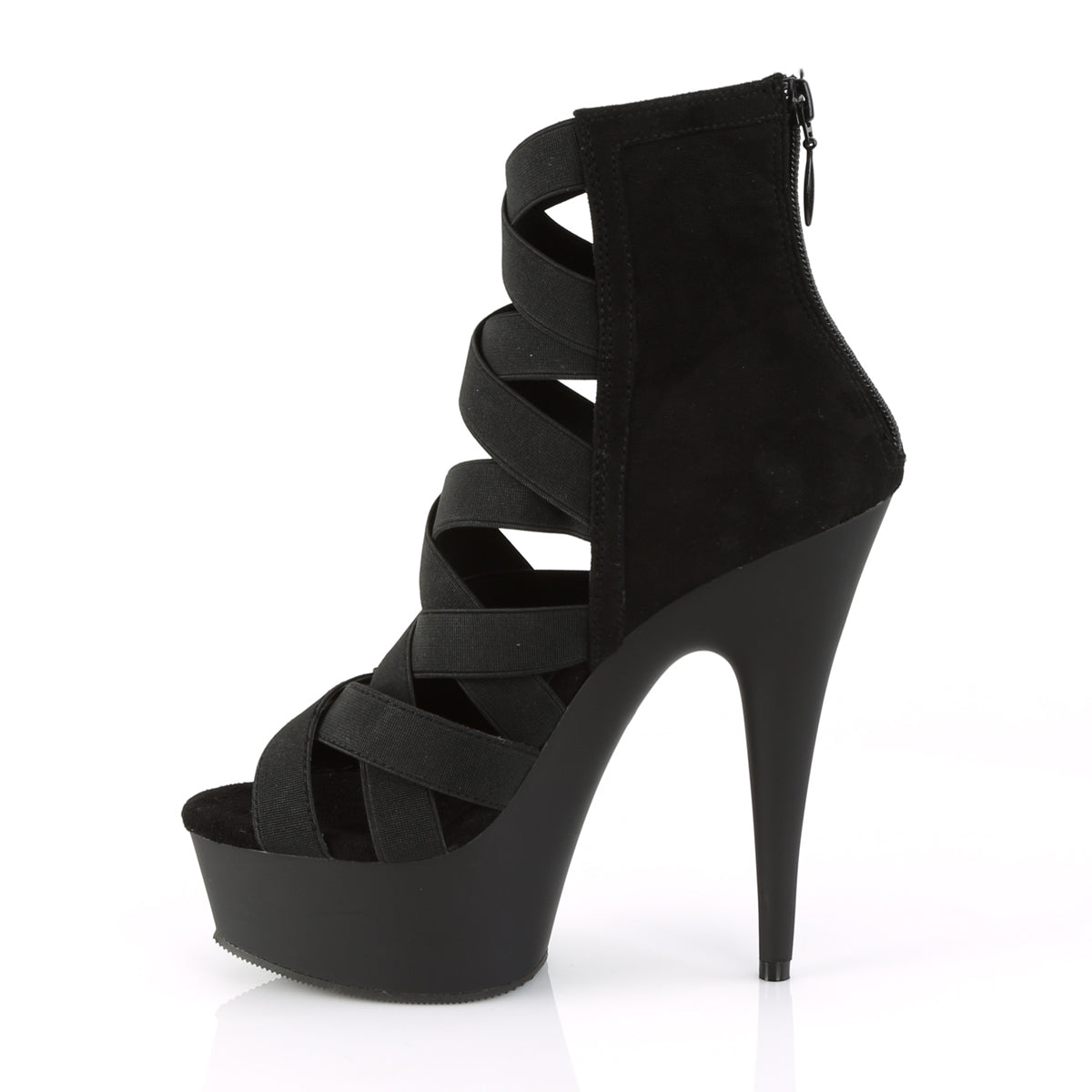 DELIGHT-600-24 6" Heel, 1 3/4" PF Criss Cross Bootie Sandal, Back Zip