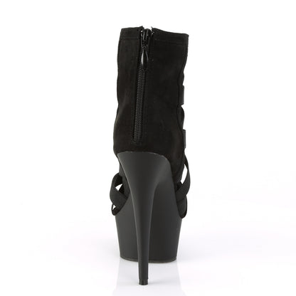 DELIGHT-600-24 6" Heel, 1 3/4" PF Criss Cross Bootie Sandal, Back Zip